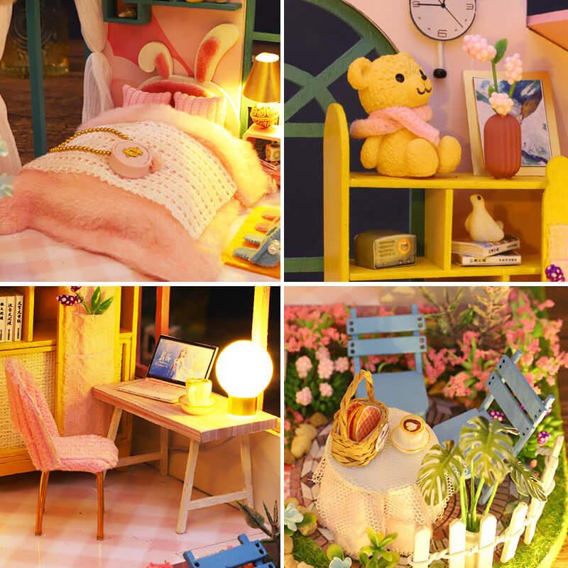Craft kit for adults that takes two to three days to build, a 1:24 miniature dollhouse with floral decorations Tea Time
