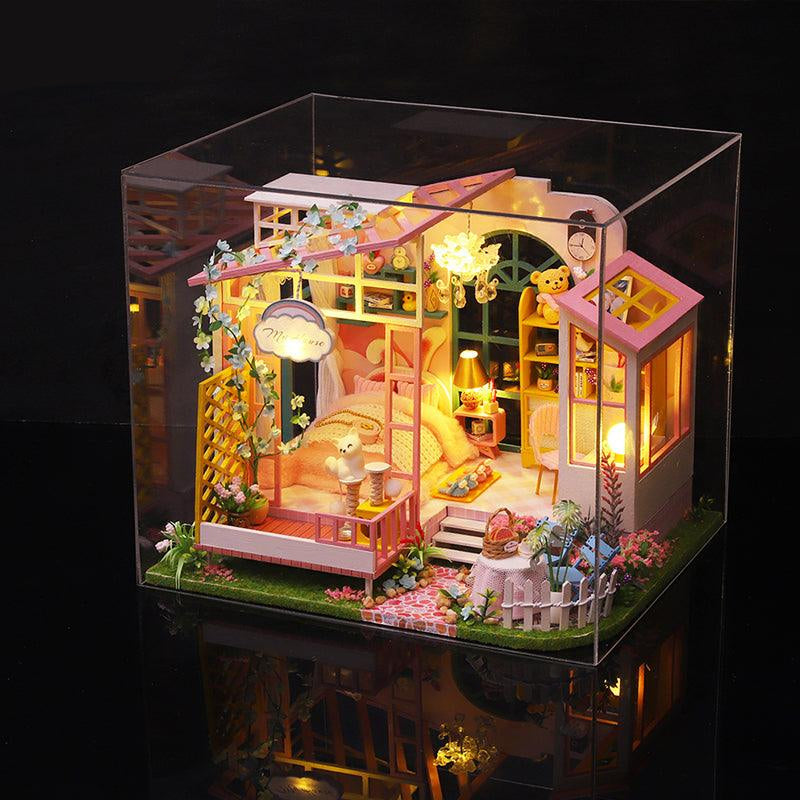 Miniature dollhouse with a music box melody, a handmade floral house gift for craft lovers and hobby builders Dream In The Flowers