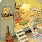 Furnished miniature caravan interior with warm LED lighting, a cozy camper diorama and screen free craft for adults