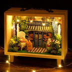 Miniature dollhouse kit with pre-cut wooden parts and furniture to assemble a detailed handmade room box scene Aromatic Bakery design.