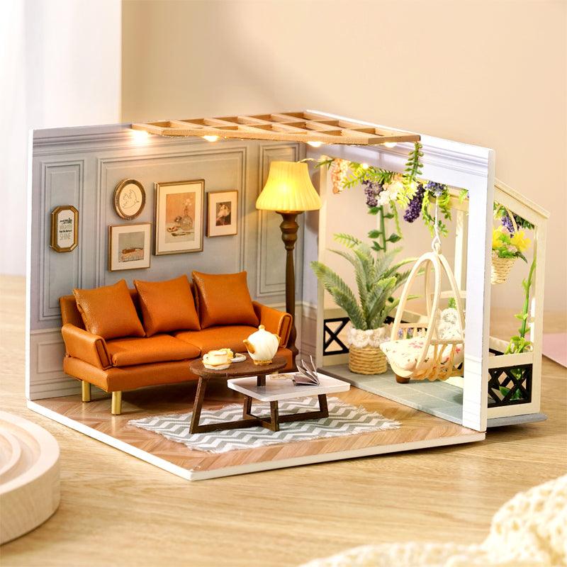 Relaxing screen free craft kit for miniature building that rewards patience with a display ready handmade wooden room box