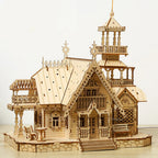 267 piece castle puzzle in precision laser cut plywood, a 3D wooden villa model kit for adults and older kids to build