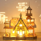 Ornate Russian villa architecture with balconies and towers, a 3D wooden castle puzzle kit for architecture fans to build