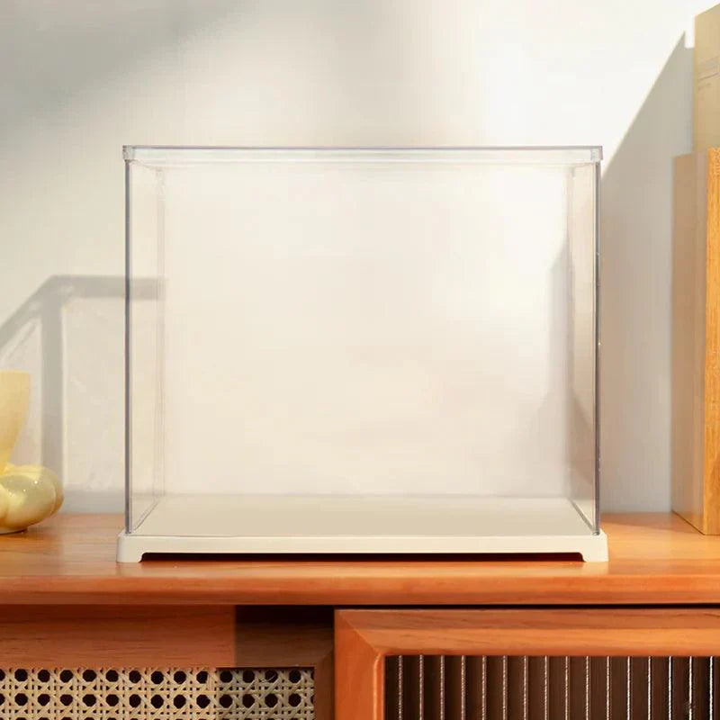 Dust proof dollhouse display box with a hinged front door for cleaning and rearranging protected miniature builds