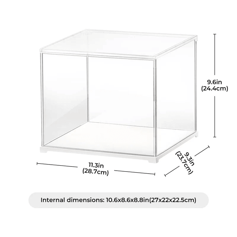 Home decor display case for miniature dollhouses and dioramas with clear panels and dust free enclosed protection