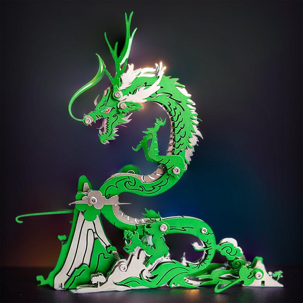 Winged steel dragon puzzle kit and hands on building project for adult hobbyists and fantasy model collectors Gold