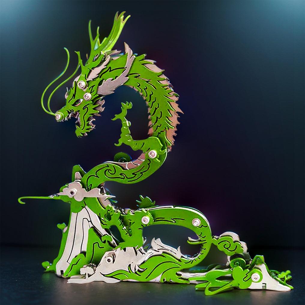 Metal dragon model kit with spread wings for fantasy collectors assembling a detailed 3D stainless steel puzzle Green