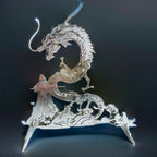 Winged steel dragon model and building kit for collectors making a fantasy desk centerpiece to display at home Light Green, 4 PCS