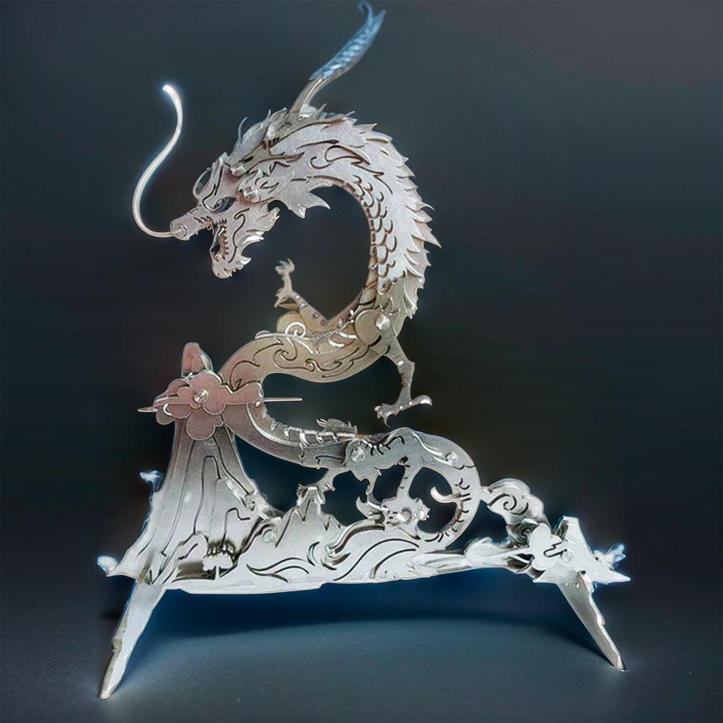 Winged steel dragon model and building kit for collectors making a fantasy desk centerpiece to display at home Light Green, 4 PCS