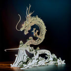 Handcrafted metal dragon kit with interlocking steel parts for fantasy fans building a mountain display piece Silver