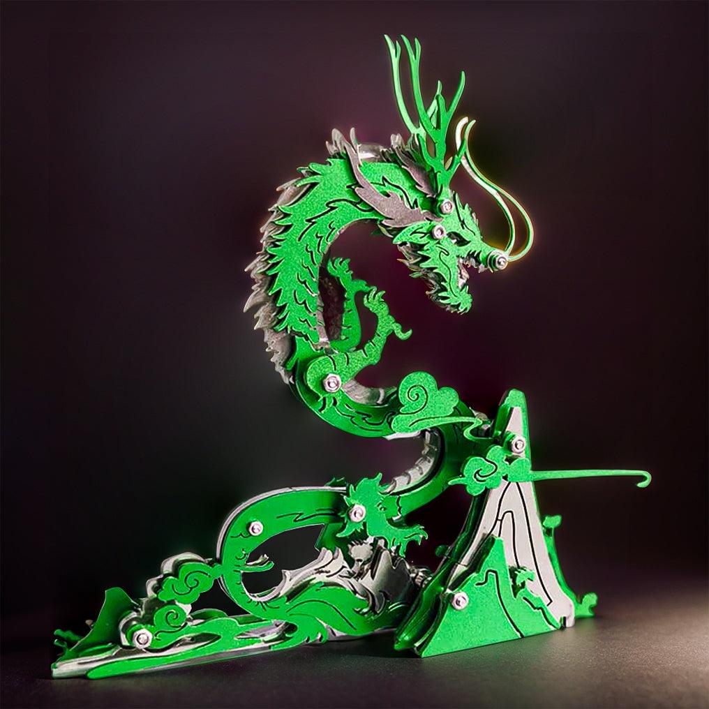 Silver dragon figure and 3D metal puzzle gift for dragon lovers, mythology fans and metal model kit builders Silver