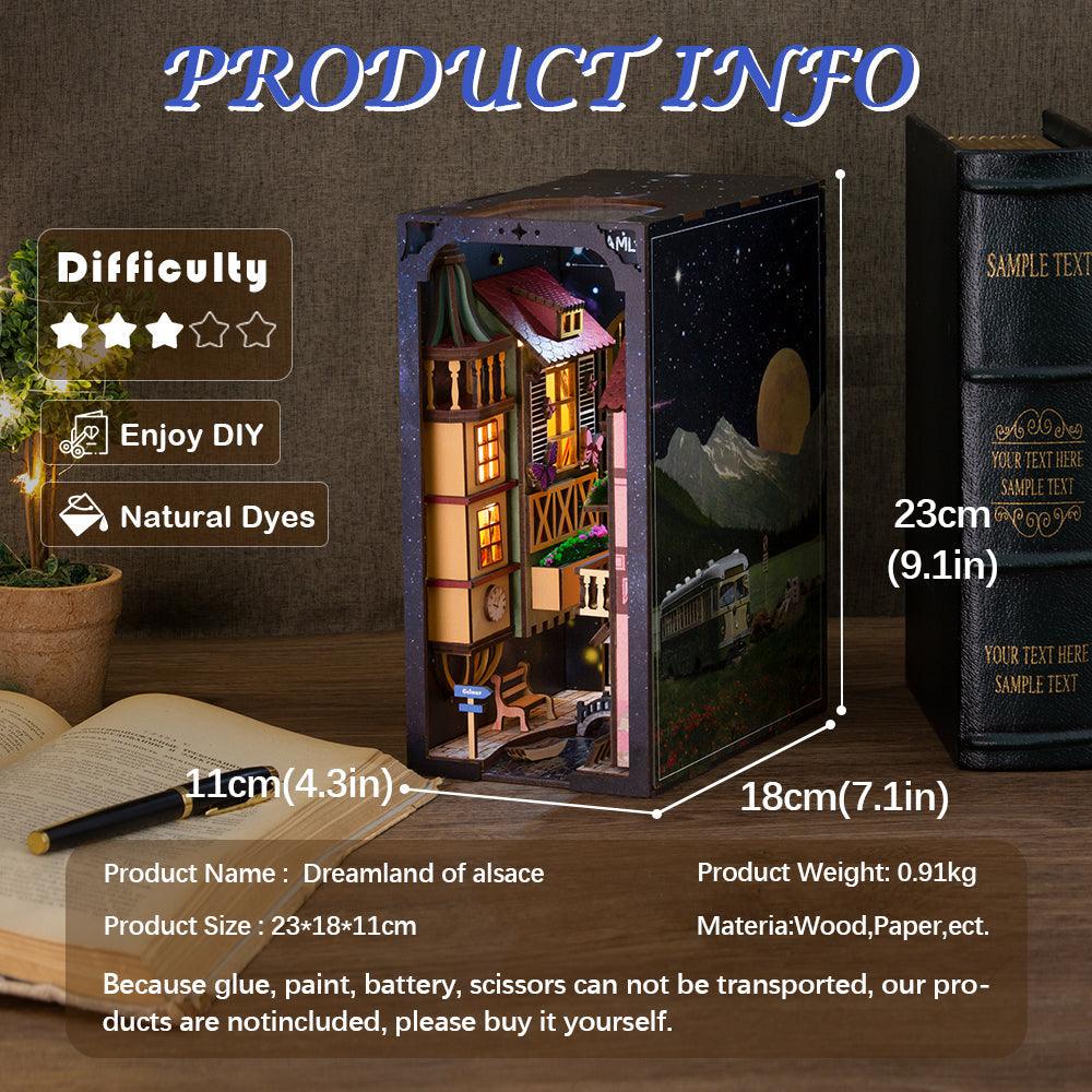Finished 23cm Dreamland of Alsace book nook, laser-cut wooden model kit and craft gift for adult and teen builders