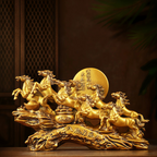 Gold finish eight horses resin statue styled as home decor, a feng shui wealth symbol and housewarming or promotion gift SKU_1754352092894_250