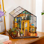 389 piece miniature greenhouse dollhouse in 1:18 scale with succulents and flowers, a botanical craft kit for adult hobbyists