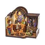 Enchanted Wizard's Study DIY miniature house kit finished as a lit 1:18 wizard room with desk, bookshelf and crystal ball