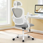 Ergonomic mesh office chair with adjustable headrest and flip-up arms for a home office desk, breathable high back, Gray