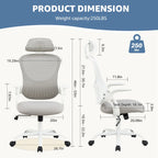 Ergonomic mesh office chair dimensions with 250 lb capacity, adjustable seat height and headrest for home office, Black, Gray, Pink
