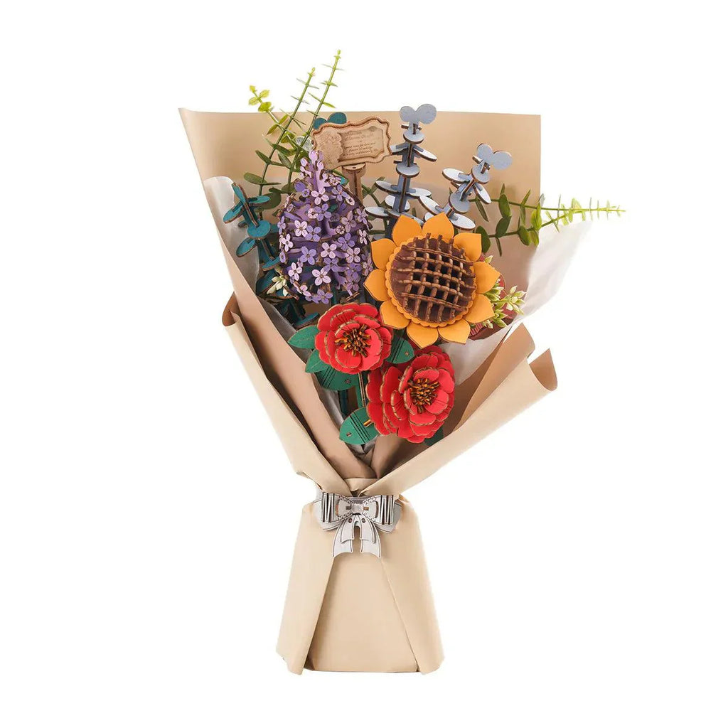 Wooden flower bouquet puzzle kit that builds an everlasting mixed floral arrangement for anniversaries and home decor Bouquet