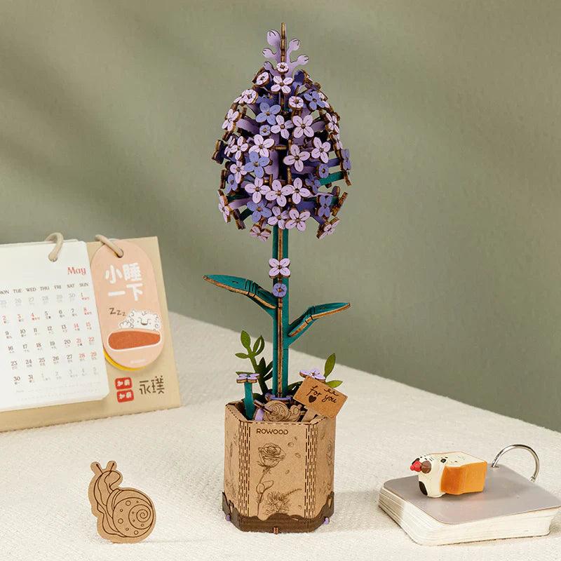 Wooden lilac flower puzzle, a make your own purple bloom stem for shelf decor and an everlasting gift for flower lovers Lilac