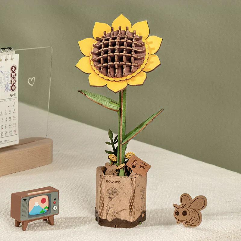 Wooden sunflower puzzle kit assembled from laser-cut pieces, a cheerful desk decor bloom and lasting gift for flower lovers Sunflower