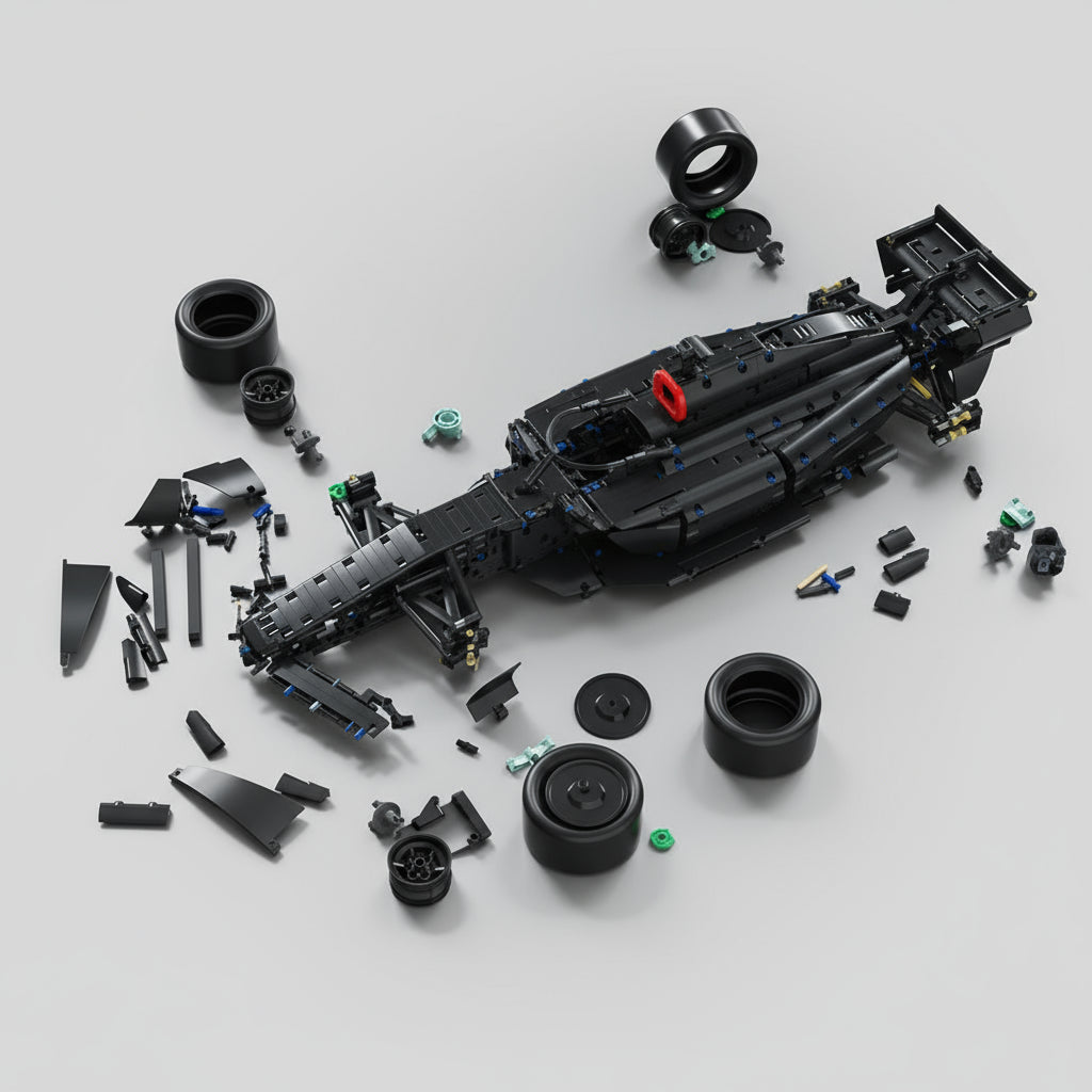 Detailed F1 Formula Racing building block car for a home office or gaming desk, a 1:8 scale gift for motorsport fans