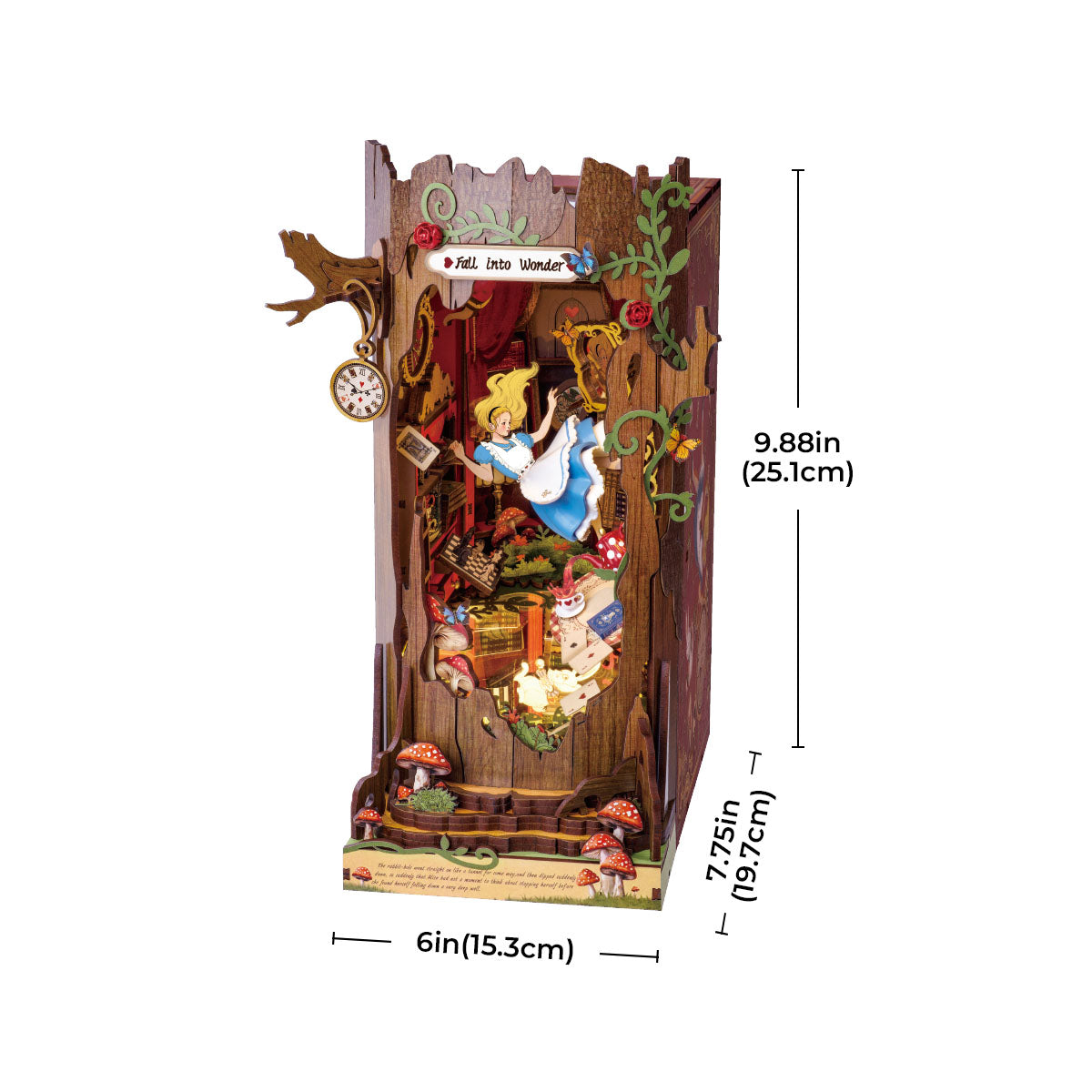 Wooden DIY book nook building kit for teen and adult crafters from beginner to advanced with an illustrated manual