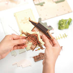 Beginner-friendly laser-cut wood book nook kit assembled by hand, a relaxing miniature craft project for adults