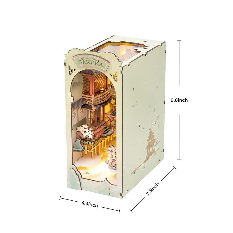 Compact sakura book nook standing about 9.8 inches tall, a Japanese bookshelf accent and gift for cherry blossom fans
