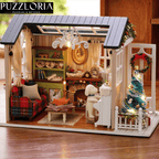 Festive Holiday Time miniature kit with warm LED lights and a music box for a cozy Christmas home display