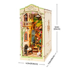 164 piece no glue floral book nook kit with snap fit wood parts, a compact LED flower shop build sized for bookshelves