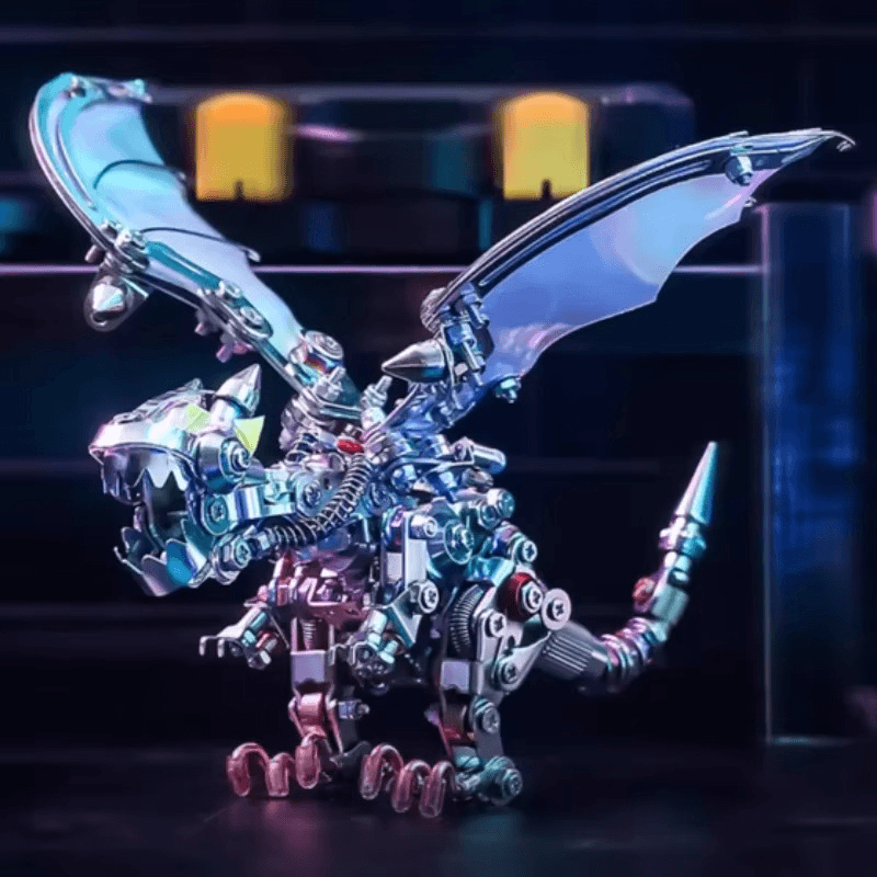 Blue winged 3d metal dragon model kit, a mechanical puzzle gift for dragon lovers and adult model builders who collect Blue
