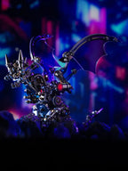 Mechanical metal dragon puzzle inspired by the legendary Nederhogg, a dark display sculpture for fantasy collectors Colorful