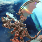 Colorful iridescent winged dragon 3d metal puzzle, a rainbow finish mechanical model and a desk display centerpiece Colorful