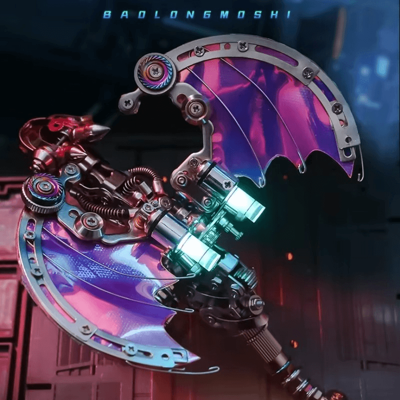 Purple red metal dragon wing with precision-cut gears and rivets, a detailed mechanical 3d metal puzzle build project Purple Red