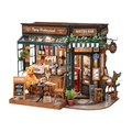 DIY miniature French bistro kit that builds a 297 piece Parisian restaurant model with warm LED lights for adults
