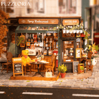 French cafe miniature interior with a wine cabinet, mini bar, coffee machines and 3D wallpaper for hobby crafters