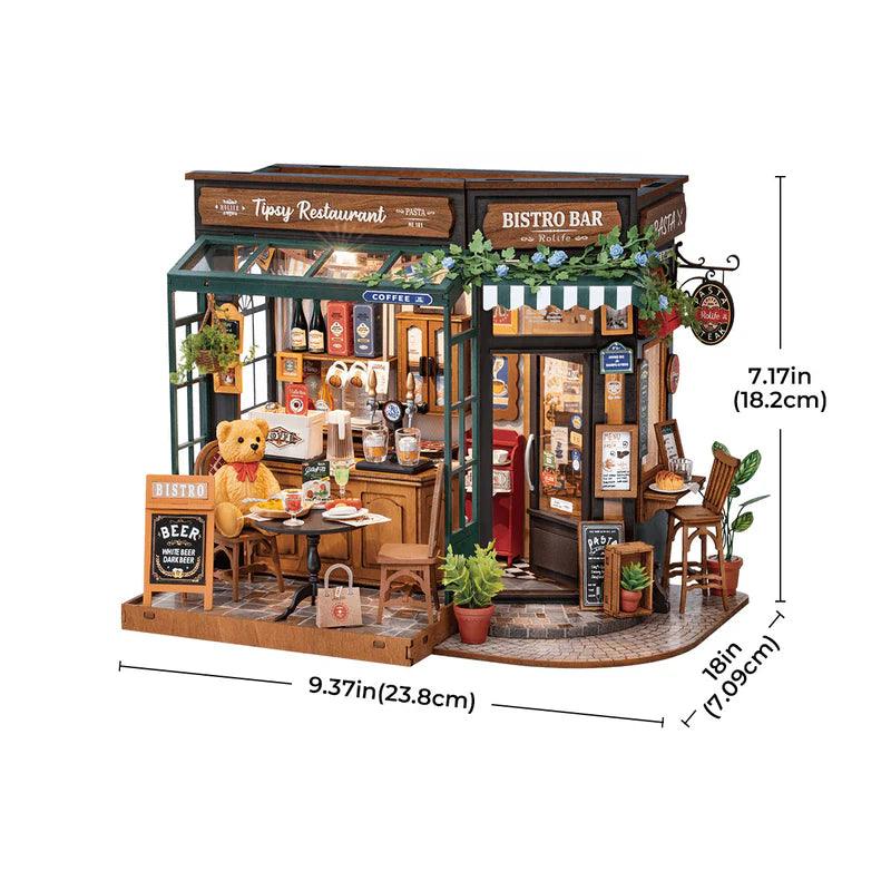 Finished French bistro dollhouse display and crafting gift for adult miniature collectors who love Parisian decor