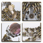 Gear and screw assembly of a 3D metal octopus kit that builds without glue for steampunk model making hobbyists Galaxy Light Sky Light