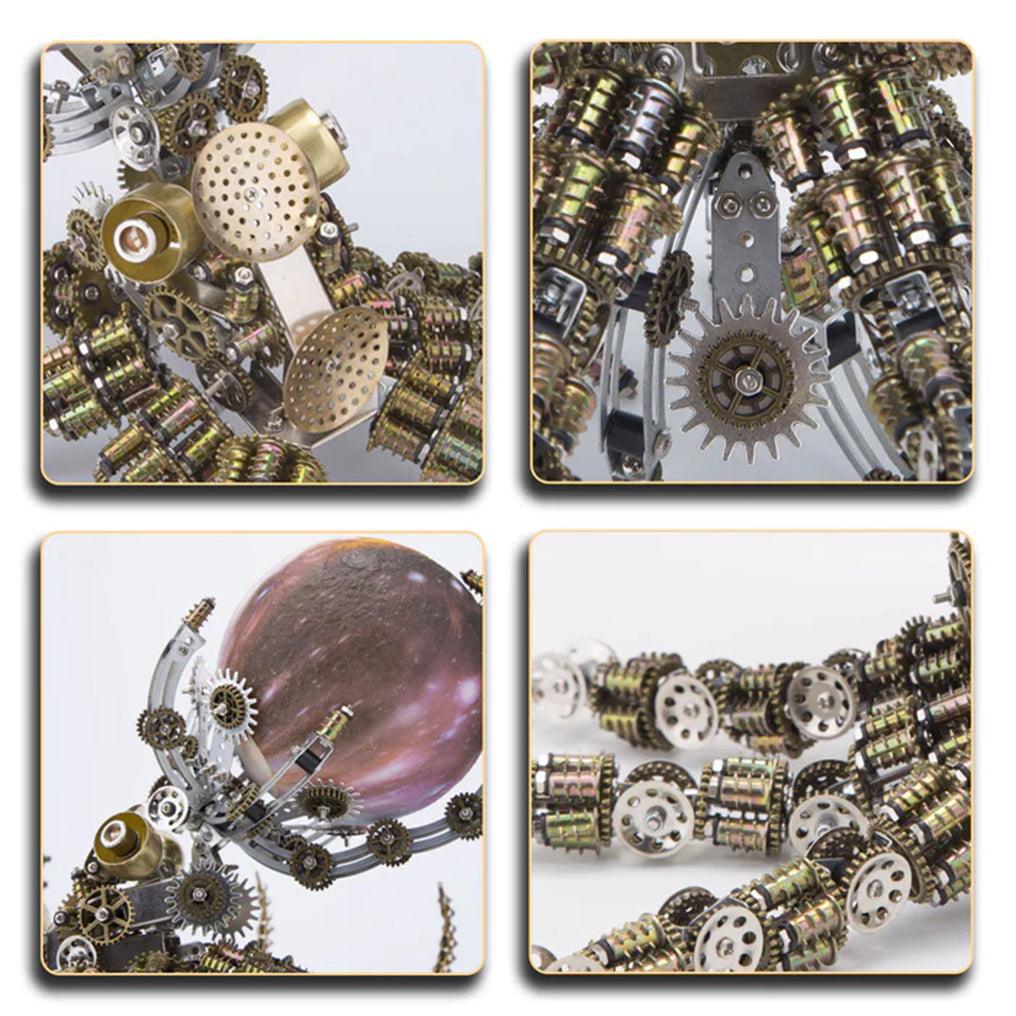 Gear and screw assembly of a 3D metal octopus kit that builds without glue for steampunk model making hobbyists Galaxy Light Sky Light
