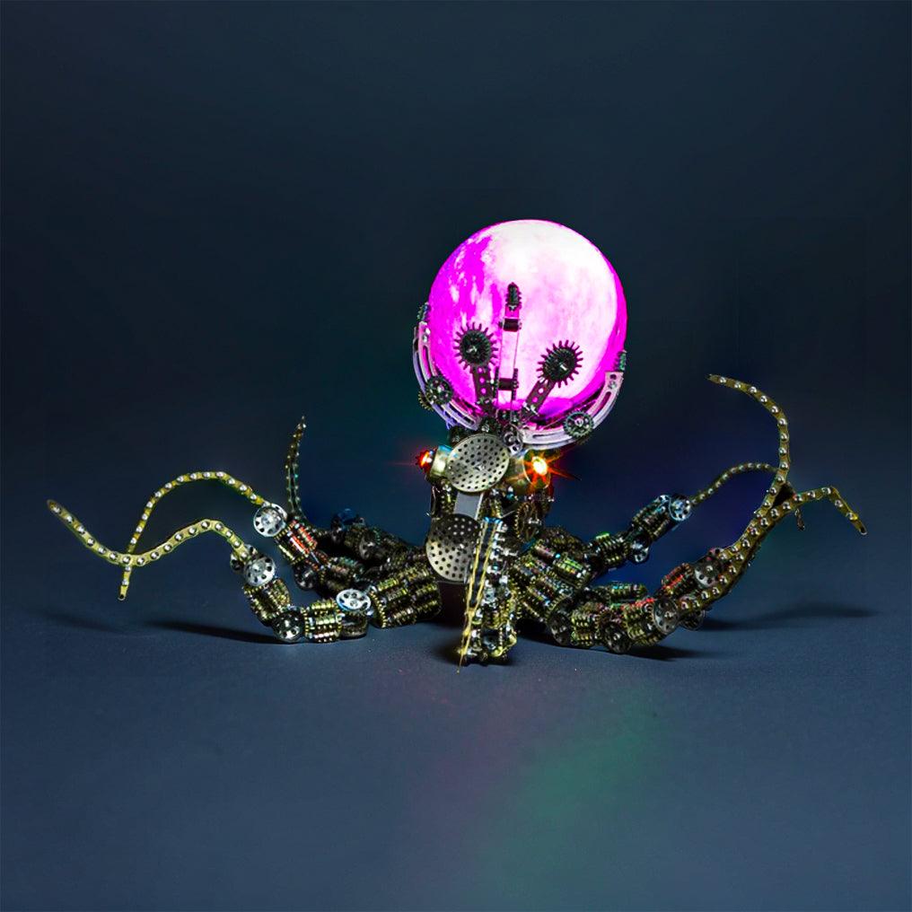Screen-free 3D metal puzzle kit that builds a mechanical kraken over several hours for teens and adult model makers Moon light Galaxy Light