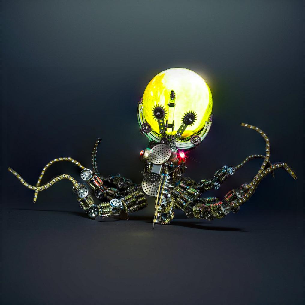 Steampunk octopus desk lamp and metal model kit with a color changing LED base for a home office and shelf decor Star light Sky Light
