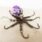 Metal octopus model with a purple nebula orb and a 16 color LED base as a steampunk gift for adult hobbyists and teens Moon light Sky Light