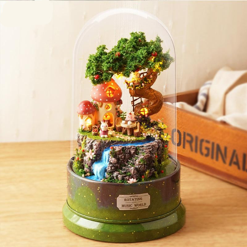 Woodland fairy garden dollhouse miniature kit finished under a glass dome, a glowing LED display piece for adult crafters