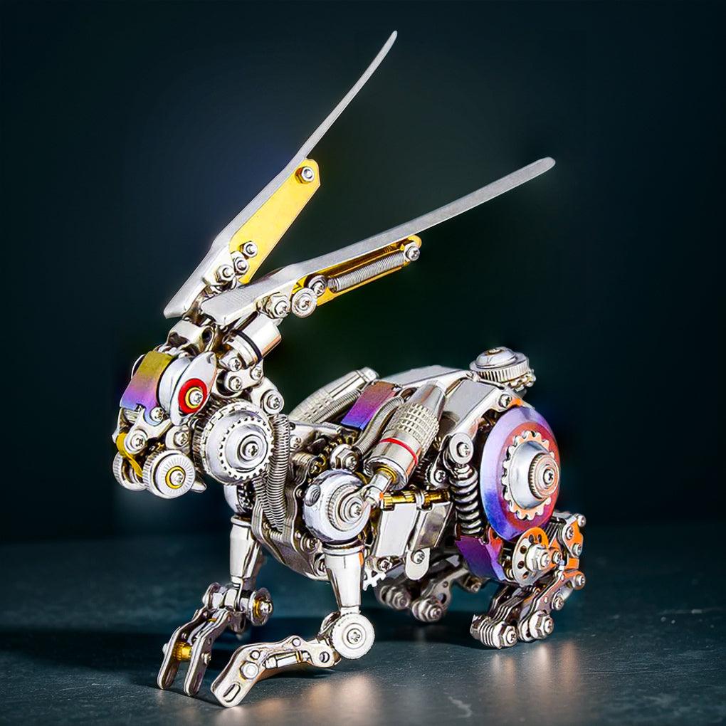 Steampunk mechanical rabbit model kit built from precision cut metal parts for an industrial desk display piece Multicolored Primary