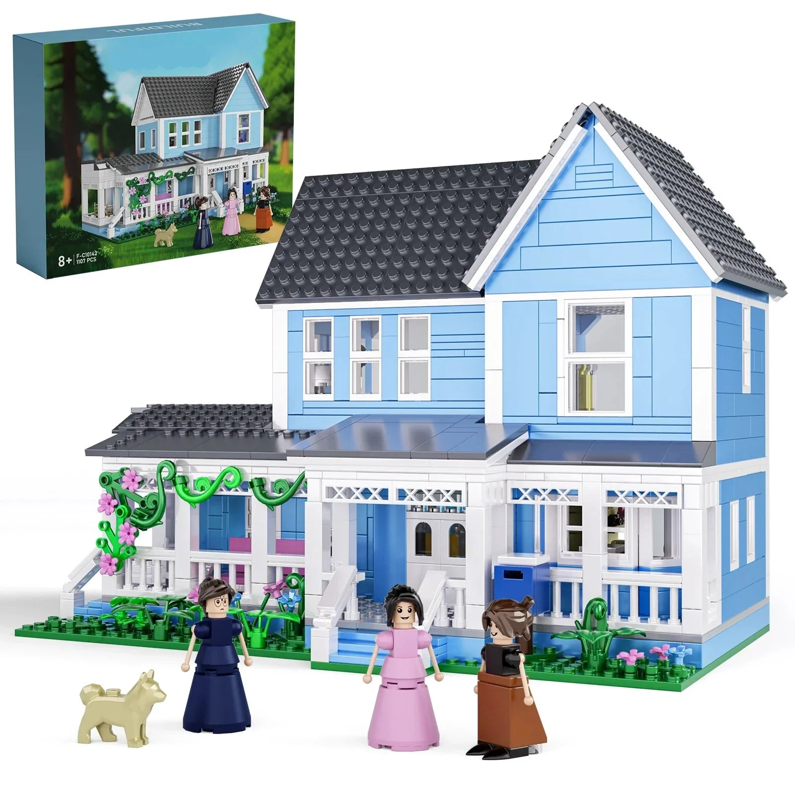 Gilmore Girls block house with three character figures and a garden, a collectible building set and gift for TV series fans