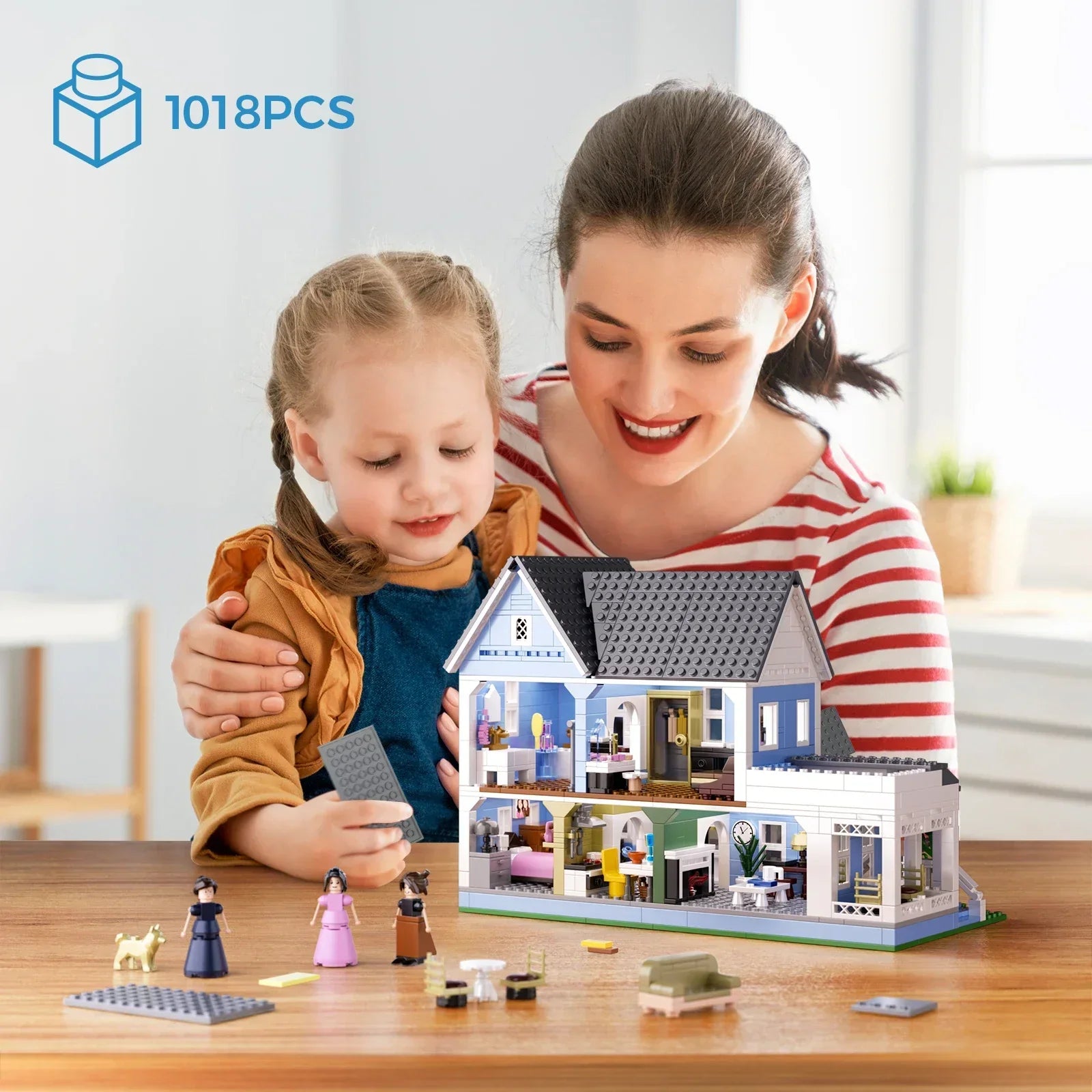 Building the Gilmore Girls house set together at home, a hands on construction block toy and collectible gift for TV fans