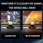 Decorative object with wings swaying in response to weather conditions on a dark background.