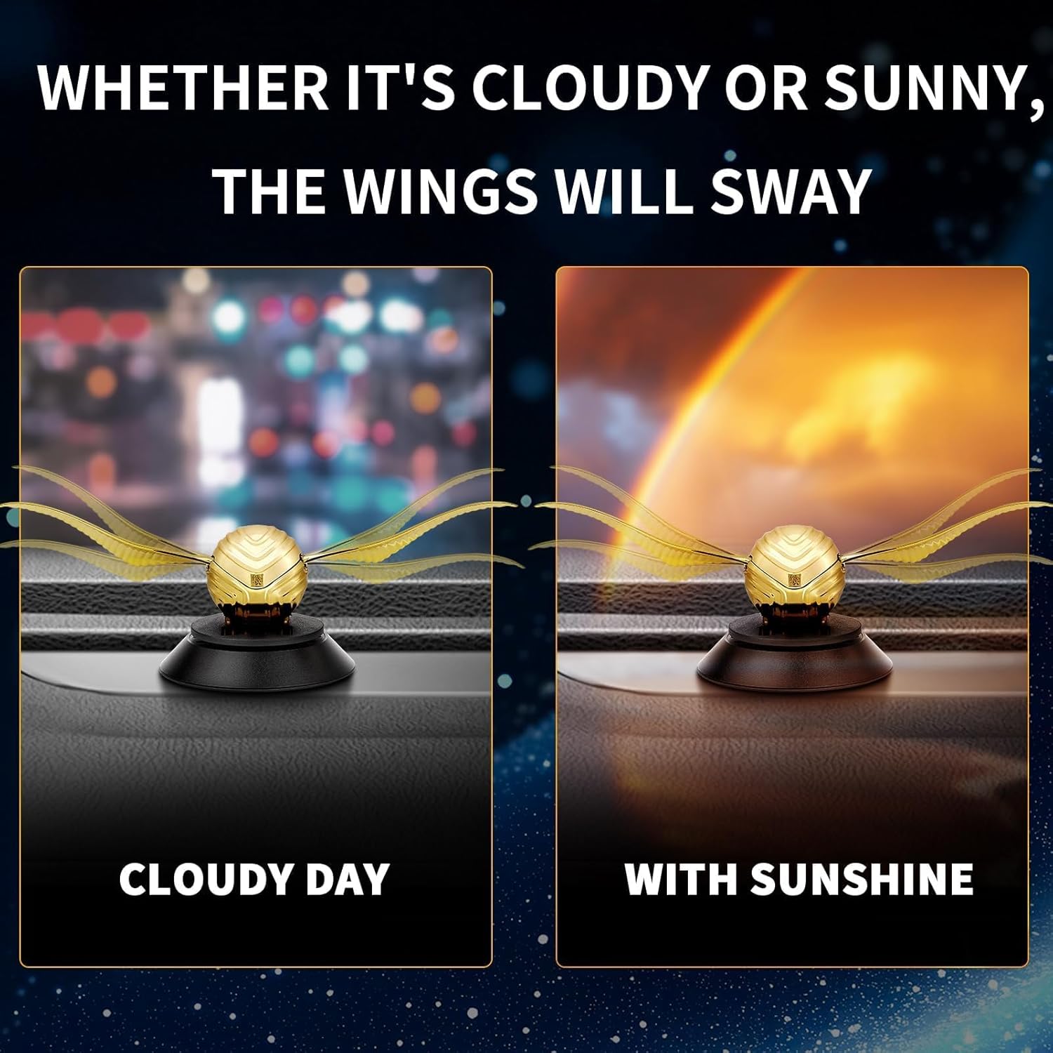 Decorative object with wings swaying in response to weather conditions on a dark background.