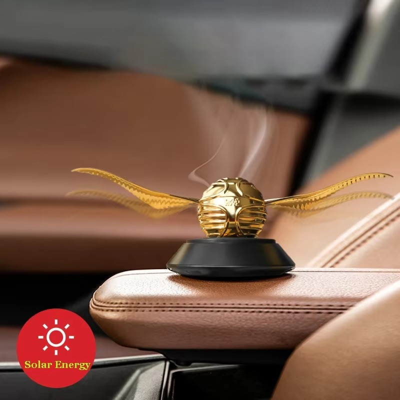 Golden Snitch Solar Car Air Freshener Dashboard Ornament with Flapping Wings for Wizard Fans