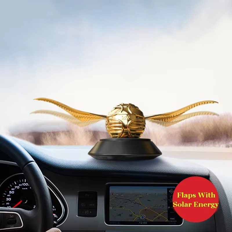 Golden Snitch Solar Car Air Freshener Dashboard Ornament with Flapping Wings for Wizard Fans